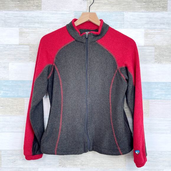 KUHL Alfpaca Fleece Jacket Brown Red Full Zip Pockets Thumbholes Womens Small